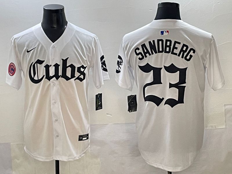 Men 2025 Chicago Cubs #23 Sandberg White Five generations Joint Name Nike MLB Jersey style 16